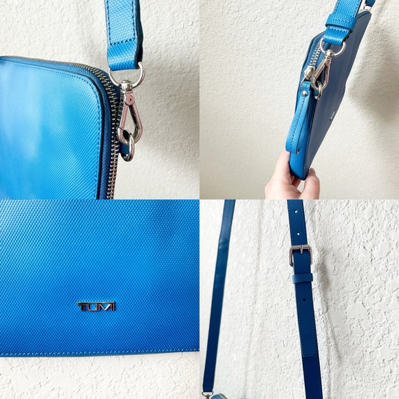 Tumi Prism Royal Blue Leather Tech iPad Mini Tablet Crossbody Bag - Picture 7 of 15